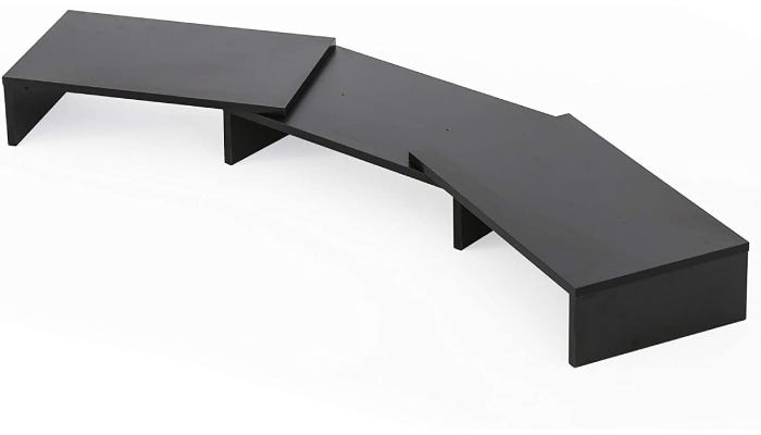 horizontal black desk-like monitor stand