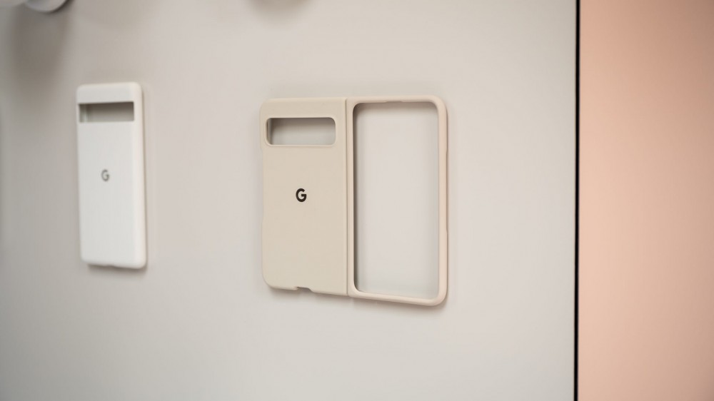 Google Fold case mounted on a wall