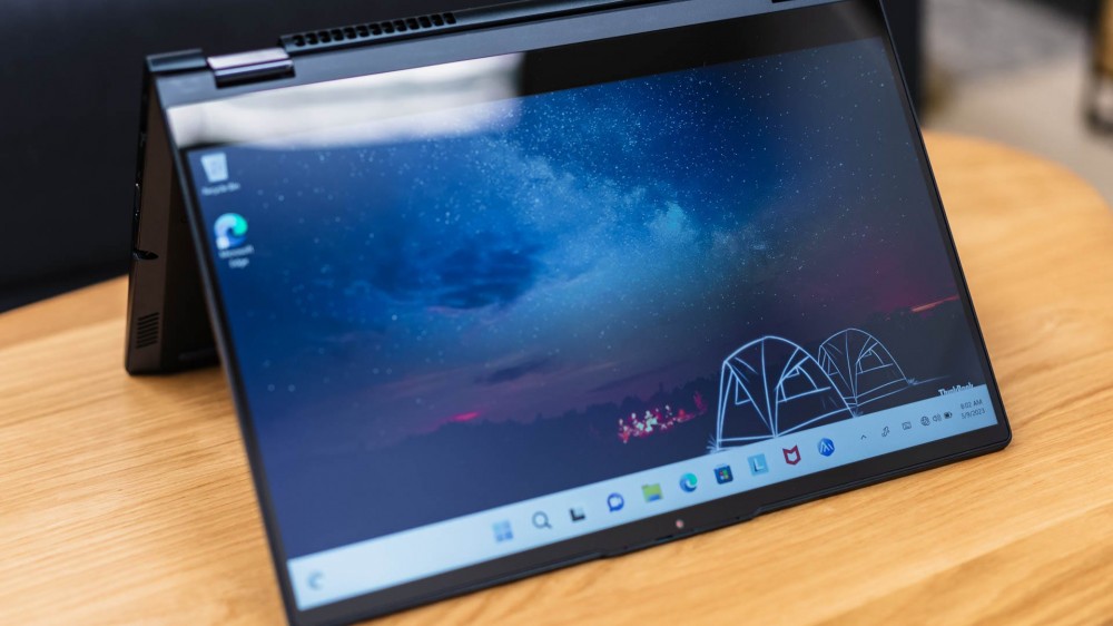 The Lenovo ThinkBook 14s Yoga Gen 3 tented